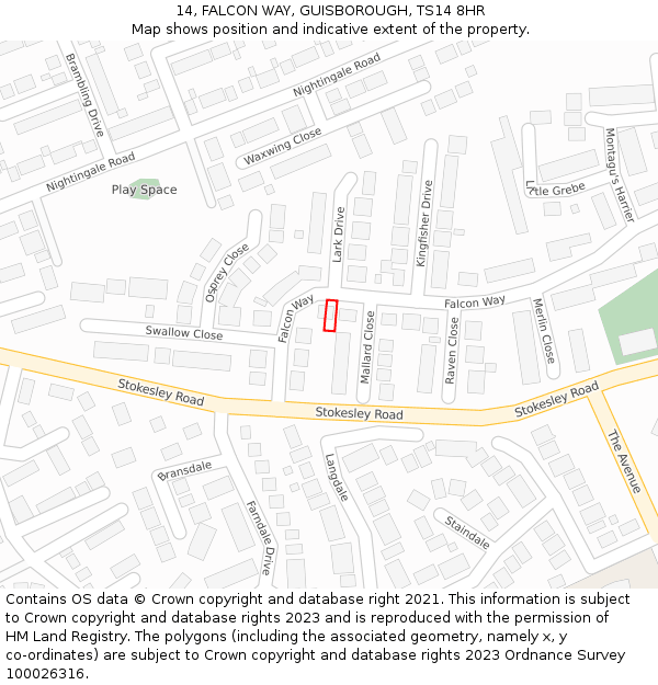 14, FALCON WAY, GUISBOROUGH, TS14 8HR: Location map and indicative extent of plot