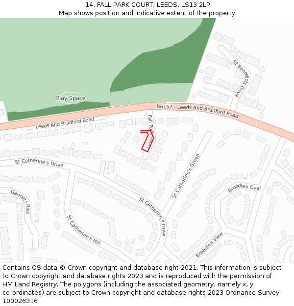 14, FALL PARK COURT, LEEDS, LS13 2LP: Location map and indicative extent of plot