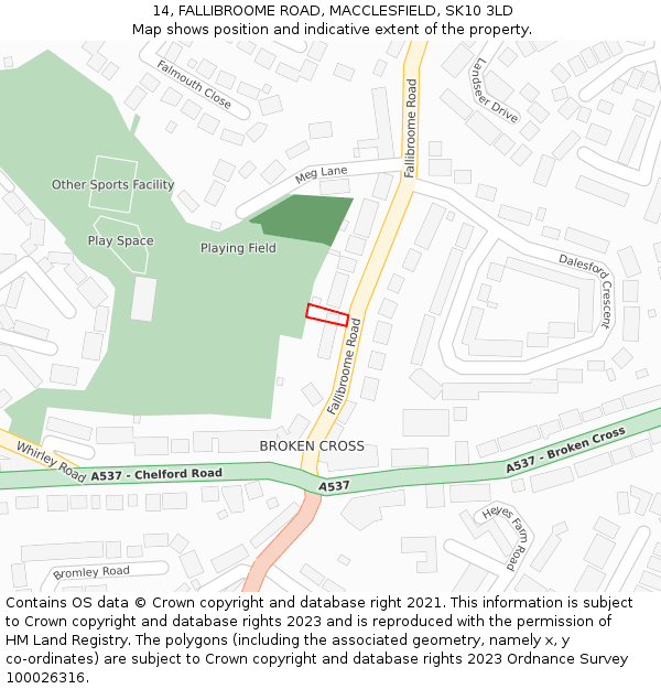 14, FALLIBROOME ROAD, MACCLESFIELD, SK10 3LD: Location map and indicative extent of plot