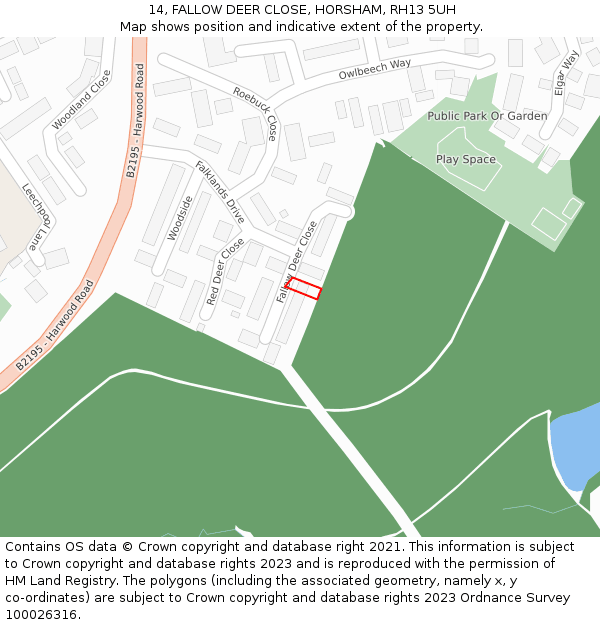14, FALLOW DEER CLOSE, HORSHAM, RH13 5UH: Location map and indicative extent of plot
