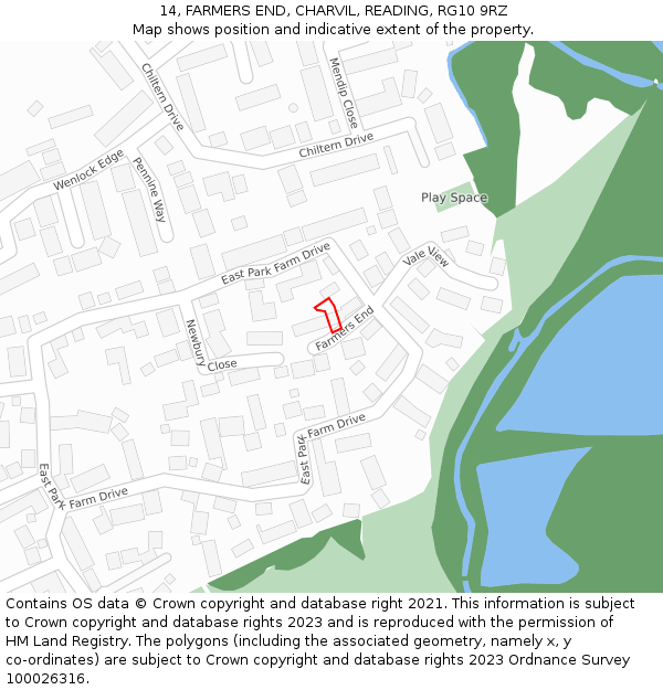 14, FARMERS END, CHARVIL, READING, RG10 9RZ: Location map and indicative extent of plot