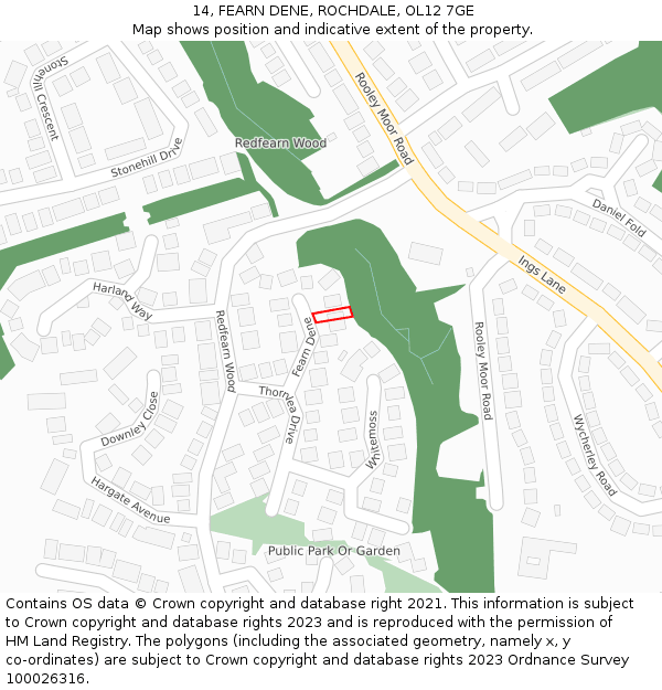 14, FEARN DENE, ROCHDALE, OL12 7GE: Location map and indicative extent of plot