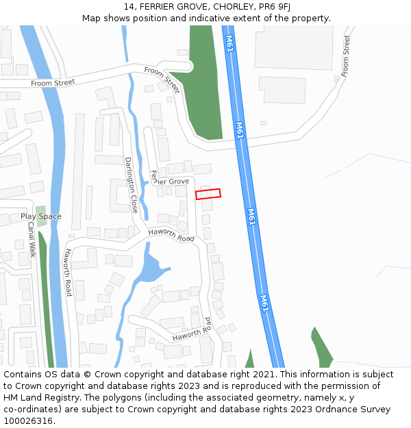 14, FERRIER GROVE, CHORLEY, PR6 9FJ: Location map and indicative extent of plot
