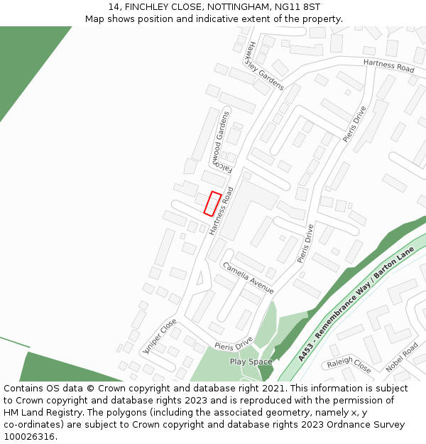 14, FINCHLEY CLOSE, NOTTINGHAM, NG11 8ST: Location map and indicative extent of plot