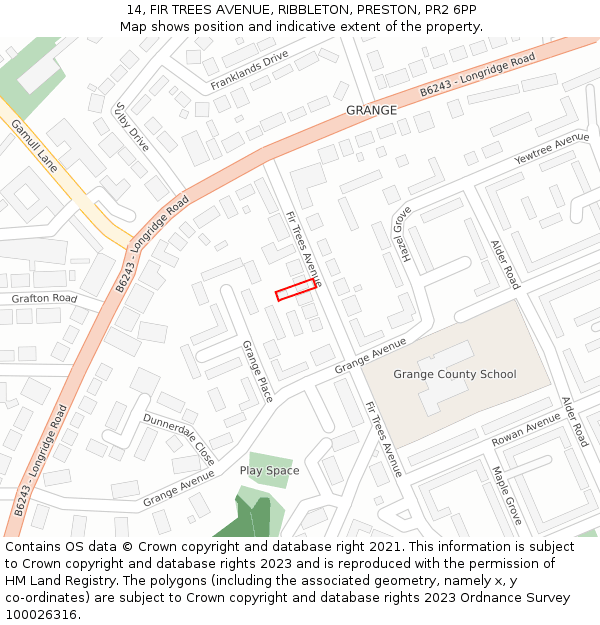 14, FIR TREES AVENUE, RIBBLETON, PRESTON, PR2 6PP: Location map and indicative extent of plot