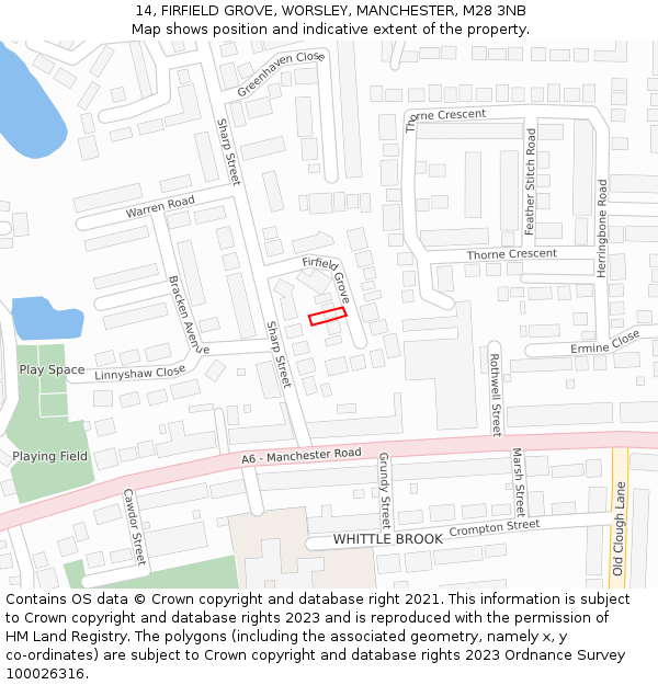 14, FIRFIELD GROVE, WORSLEY, MANCHESTER, M28 3NB: Location map and indicative extent of plot