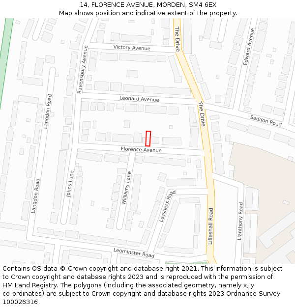 14, FLORENCE AVENUE, MORDEN, SM4 6EX: Location map and indicative extent of plot