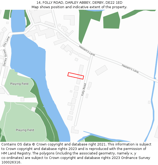 14, FOLLY ROAD, DARLEY ABBEY, DERBY, DE22 1ED: Location map and indicative extent of plot