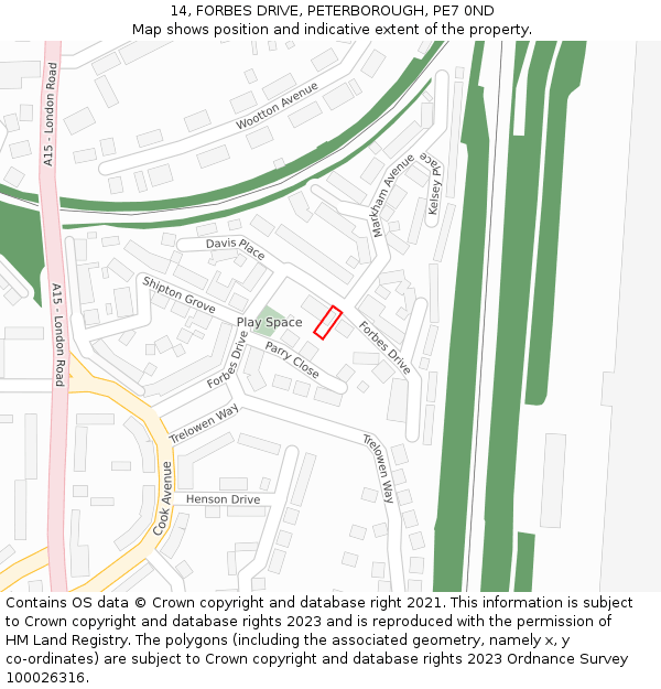 14, FORBES DRIVE, PETERBOROUGH, PE7 0ND: Location map and indicative extent of plot