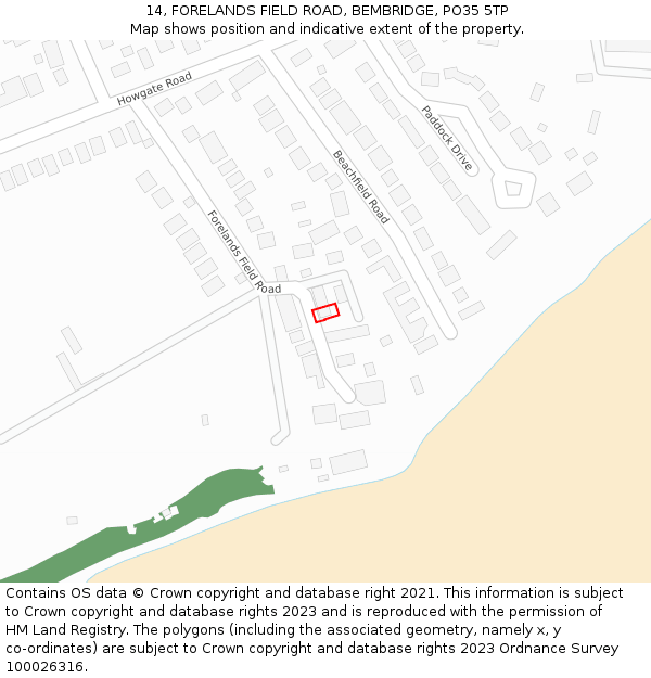 14, FORELANDS FIELD ROAD, BEMBRIDGE, PO35 5TP: Location map and indicative extent of plot