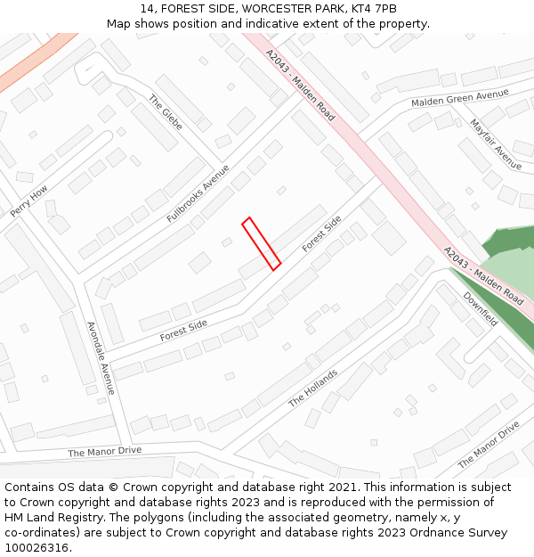 14, FOREST SIDE, WORCESTER PARK, KT4 7PB: Location map and indicative extent of plot