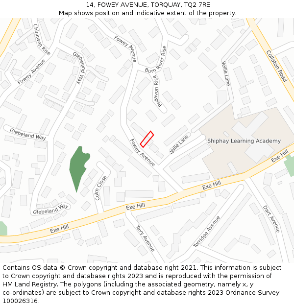 14, FOWEY AVENUE, TORQUAY, TQ2 7RE: Location map and indicative extent of plot