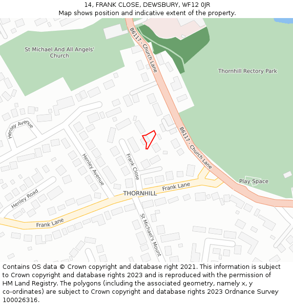 14, FRANK CLOSE, DEWSBURY, WF12 0JR: Location map and indicative extent of plot