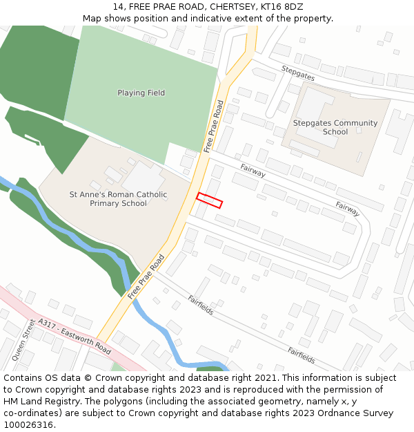 14, FREE PRAE ROAD, CHERTSEY, KT16 8DZ: Location map and indicative extent of plot