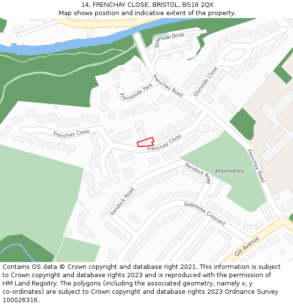 14, FRENCHAY CLOSE, BRISTOL, BS16 2QX: Location map and indicative extent of plot