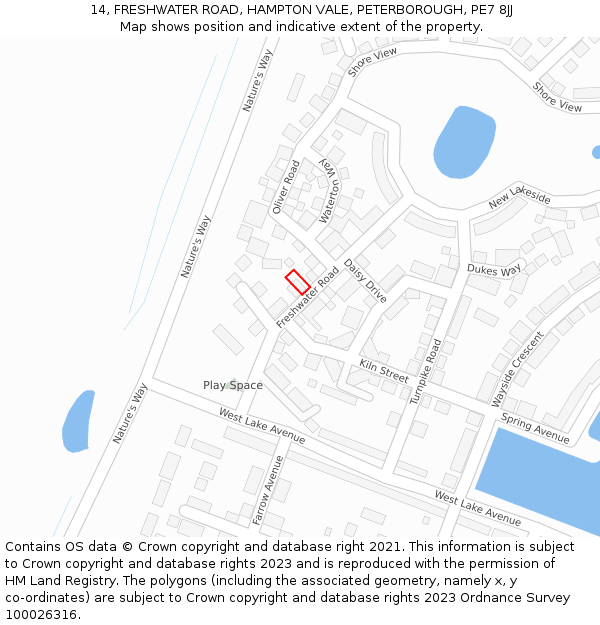 14, FRESHWATER ROAD, HAMPTON VALE, PETERBOROUGH, PE7 8JJ: Location map and indicative extent of plot