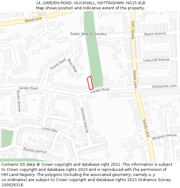 14, GARDEN ROAD, HUCKNALL, NOTTINGHAM, NG15 6LB: Location map and indicative extent of plot