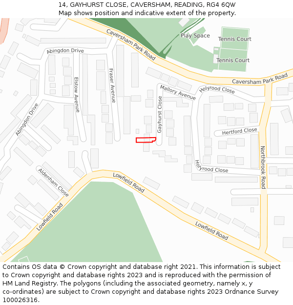 14, GAYHURST CLOSE, CAVERSHAM, READING, RG4 6QW: Location map and indicative extent of plot