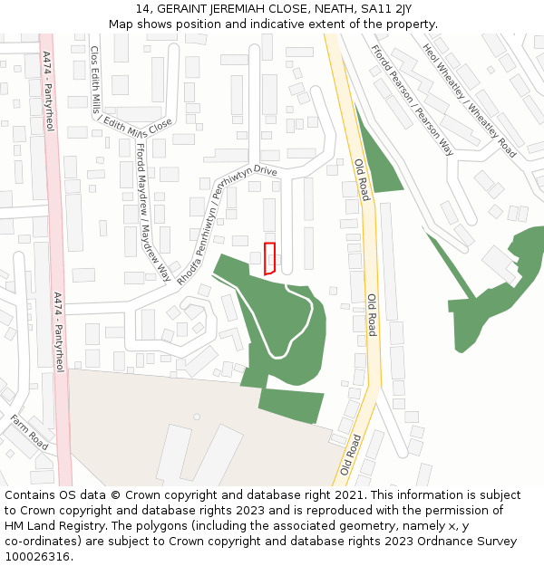 14, GERAINT JEREMIAH CLOSE, NEATH, SA11 2JY: Location map and indicative extent of plot