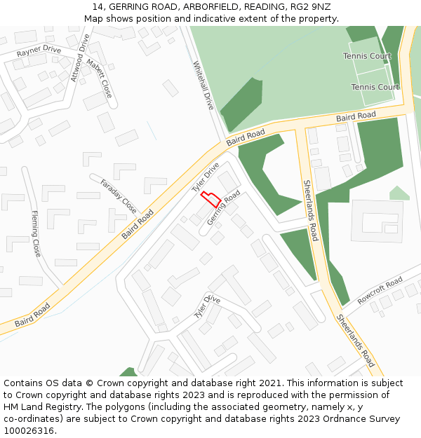 14, GERRING ROAD, ARBORFIELD, READING, RG2 9NZ: Location map and indicative extent of plot