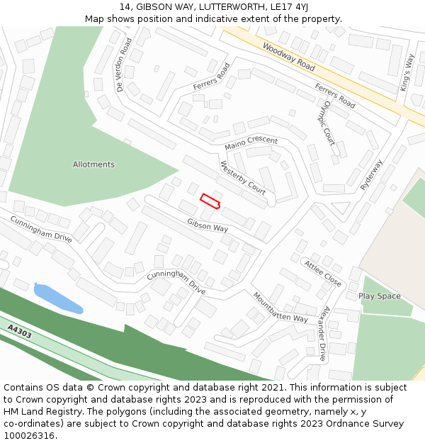 14, GIBSON WAY, LUTTERWORTH, LE17 4YJ: Location map and indicative extent of plot
