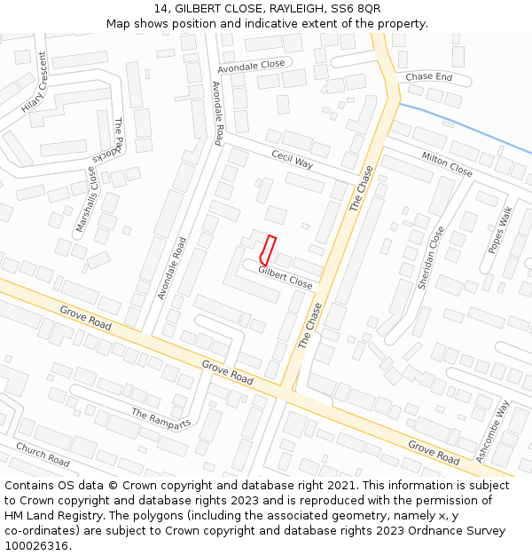 14, GILBERT CLOSE, RAYLEIGH, SS6 8QR: Location map and indicative extent of plot