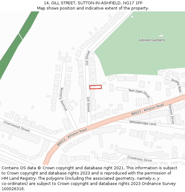 14, GILL STREET, SUTTON-IN-ASHFIELD, NG17 1FP: Location map and indicative extent of plot