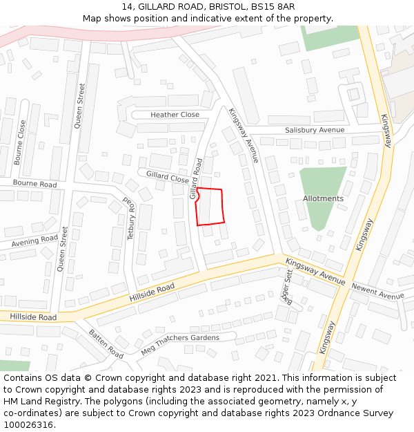 14, GILLARD ROAD, BRISTOL, BS15 8AR: Location map and indicative extent of plot
