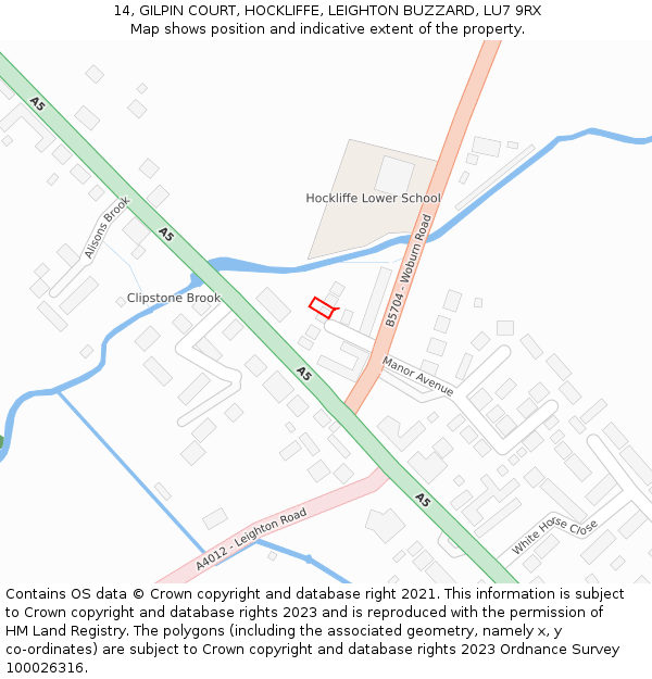 14, GILPIN COURT, HOCKLIFFE, LEIGHTON BUZZARD, LU7 9RX: Location map and indicative extent of plot