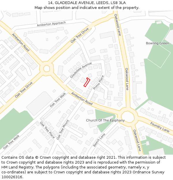 14, GLADEDALE AVENUE, LEEDS, LS8 3LA: Location map and indicative extent of plot
