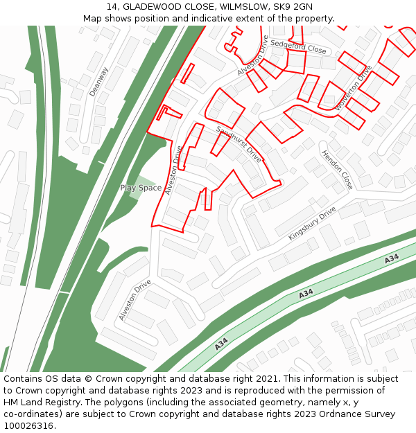 14, GLADEWOOD CLOSE, WILMSLOW, SK9 2GN: Location map and indicative extent of plot