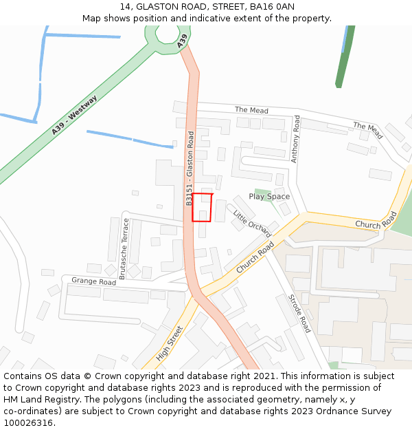 14, GLASTON ROAD, STREET, BA16 0AN: Location map and indicative extent of plot