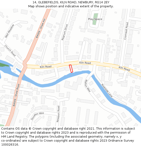 14, GLEBEFIELDS, KILN ROAD, NEWBURY, RG14 2EY: Location map and indicative extent of plot