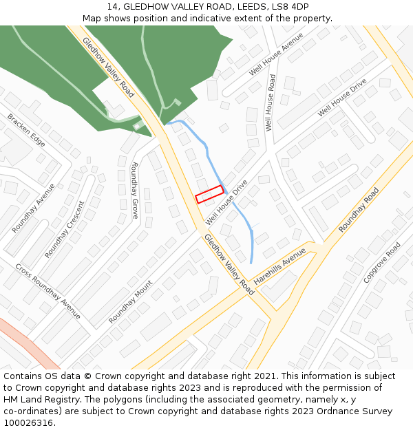 14, GLEDHOW VALLEY ROAD, LEEDS, LS8 4DP: Location map and indicative extent of plot
