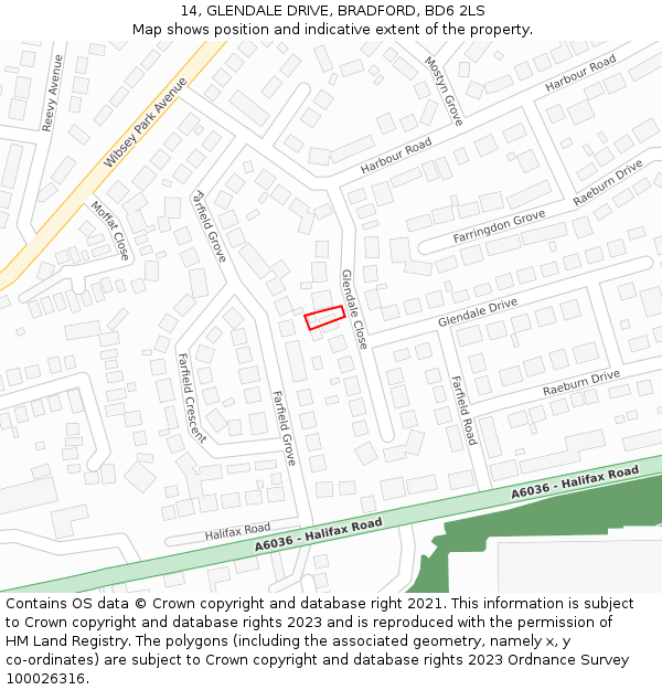 14, GLENDALE DRIVE, BRADFORD, BD6 2LS: Location map and indicative extent of plot