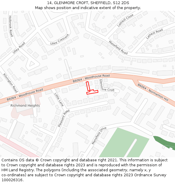 14, GLENMORE CROFT, SHEFFIELD, S12 2DS: Location map and indicative extent of plot