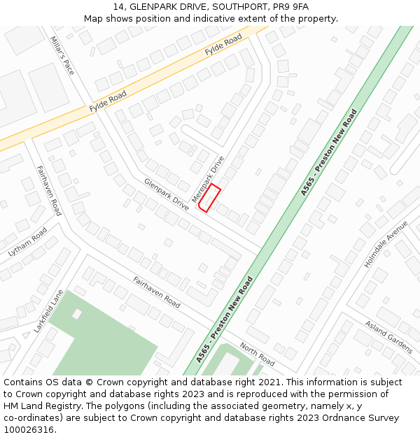 14, GLENPARK DRIVE, SOUTHPORT, PR9 9FA: Location map and indicative extent of plot