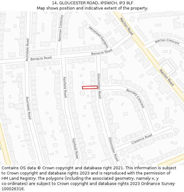 14, GLOUCESTER ROAD, IPSWICH, IP3 9LF: Location map and indicative extent of plot
