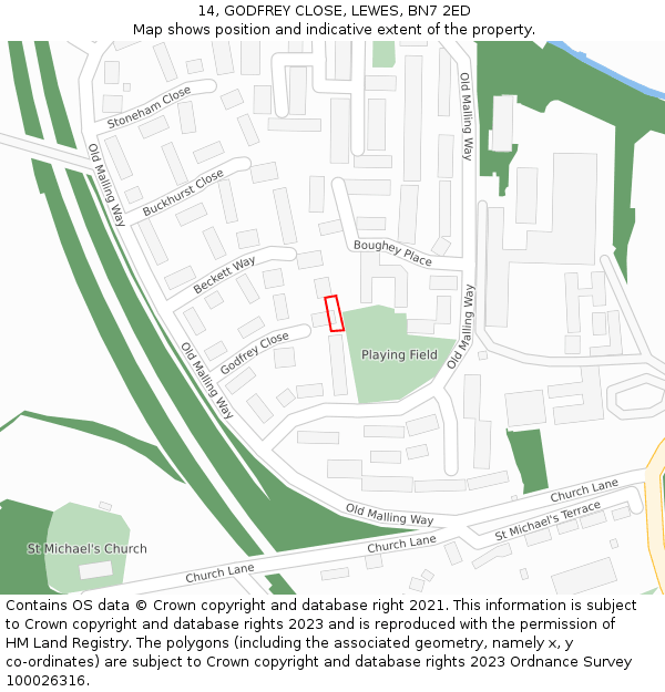 14, GODFREY CLOSE, LEWES, BN7 2ED: Location map and indicative extent of plot