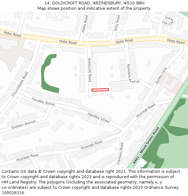 14, GOLDICROFT ROAD, WEDNESBURY, WS10 9BN: Location map and indicative extent of plot