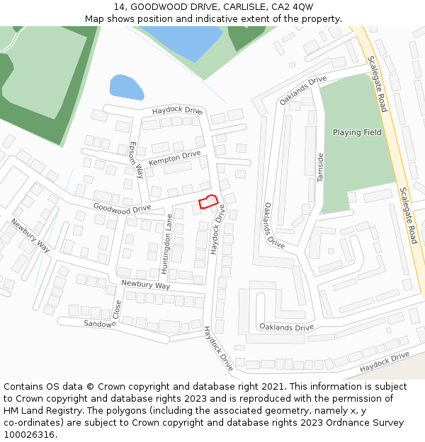 14, GOODWOOD DRIVE, CARLISLE, CA2 4QW: Location map and indicative extent of plot