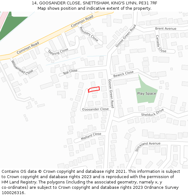 14, GOOSANDER CLOSE, SNETTISHAM, KING'S LYNN, PE31 7RF: Location map and indicative extent of plot