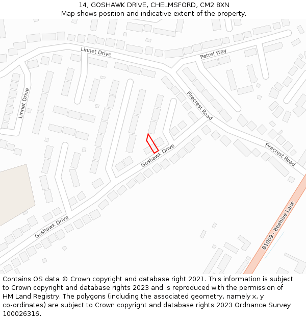 14, GOSHAWK DRIVE, CHELMSFORD, CM2 8XN: Location map and indicative extent of plot