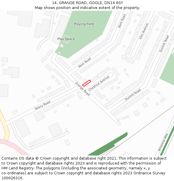 14, GRANGE ROAD, GOOLE, DN14 6SY: Location map and indicative extent of plot