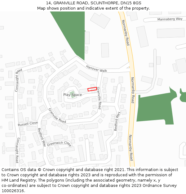 14, GRANVILLE ROAD, SCUNTHORPE, DN15 8GS: Location map and indicative extent of plot