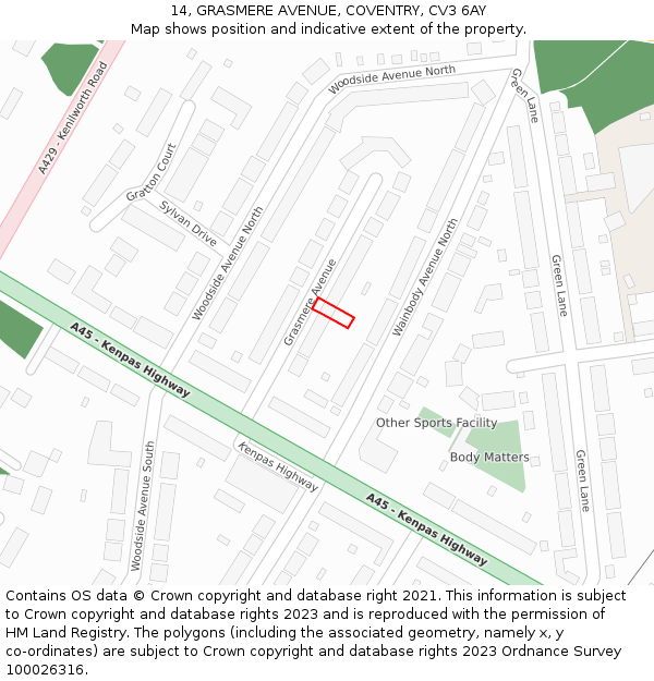 14, GRASMERE AVENUE, COVENTRY, CV3 6AY: Location map and indicative extent of plot