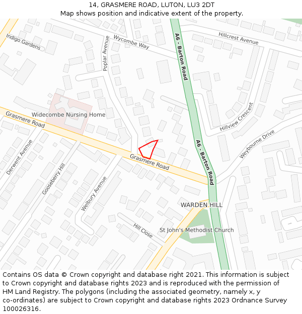 14, GRASMERE ROAD, LUTON, LU3 2DT: Location map and indicative extent of plot
