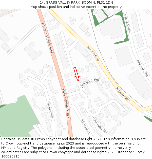 14, GRASS VALLEY PARK, BODMIN, PL31 1DN: Location map and indicative extent of plot