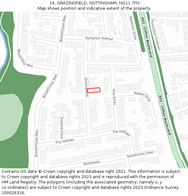 14, GRAZINGFIELD, NOTTINGHAM, NG11 7FN: Location map and indicative extent of plot