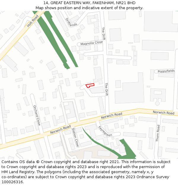 14, GREAT EASTERN WAY, FAKENHAM, NR21 8HD: Location map and indicative extent of plot